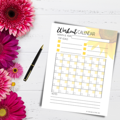 Workout Planner & Calendar Journal (Sunflower Themed)