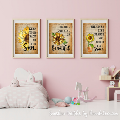 Vintage Sunflower Quotes Wall Art