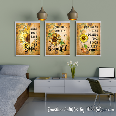 Boho Sunflower Quotes Wall Art