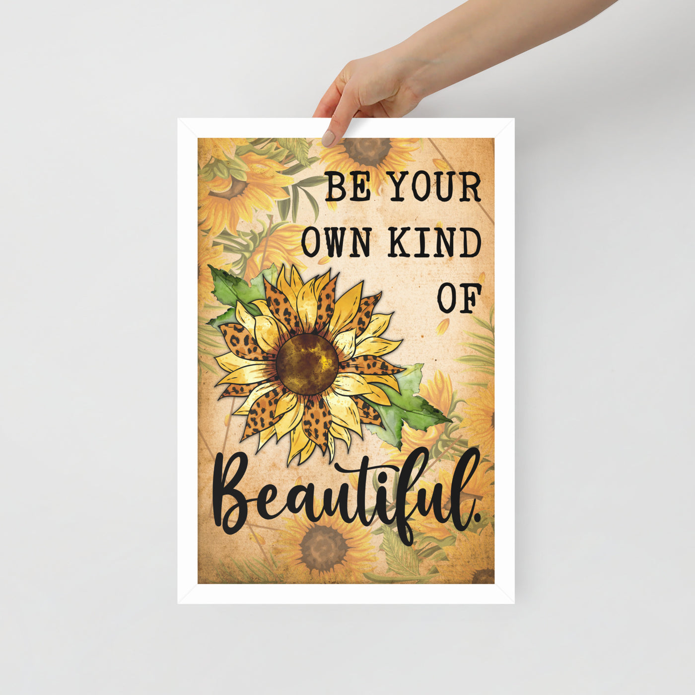 "Be Your Own Kind Of Beautiful" Sunflower Leopard Boho Wall Art