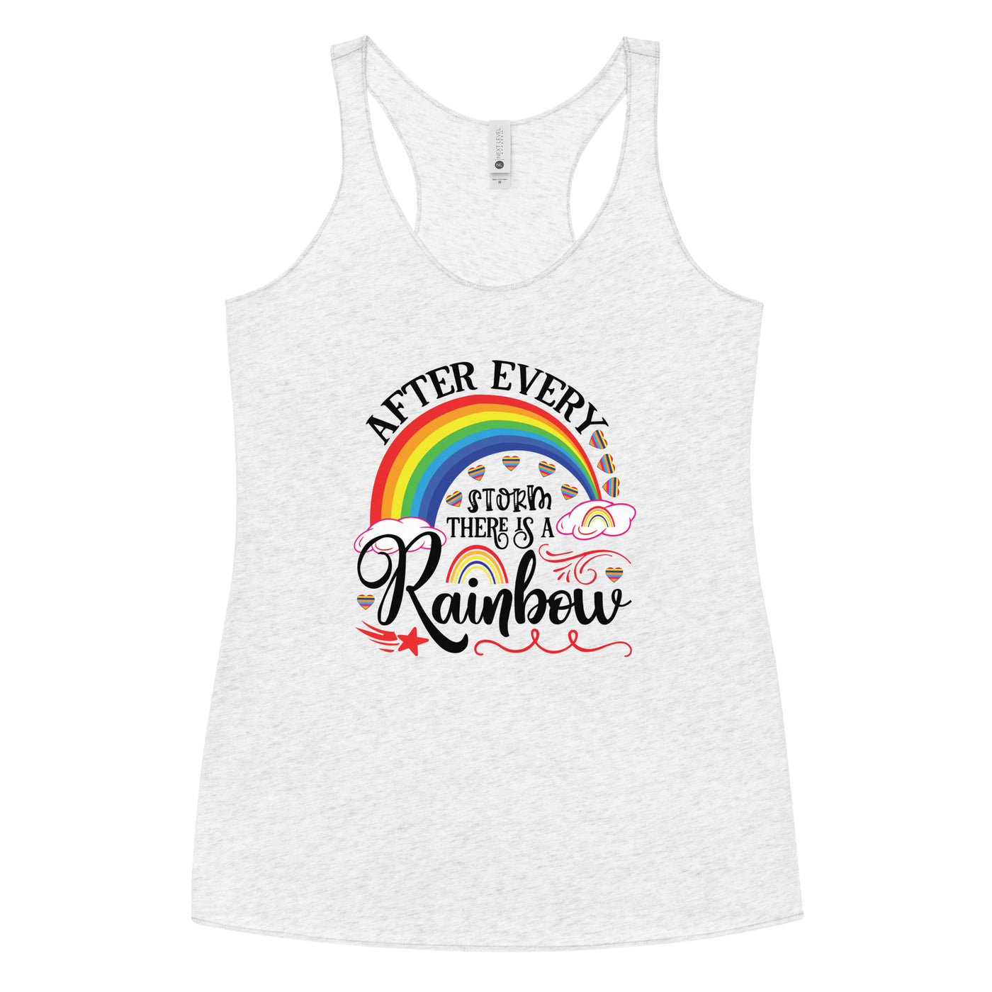 „Nach jedem Regenbogen ist ein Sturm“ Racerback Tank für Frauen