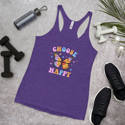 "Choose Happy" Rainbow Tie Dye Butterfly Women's Racerback Tank