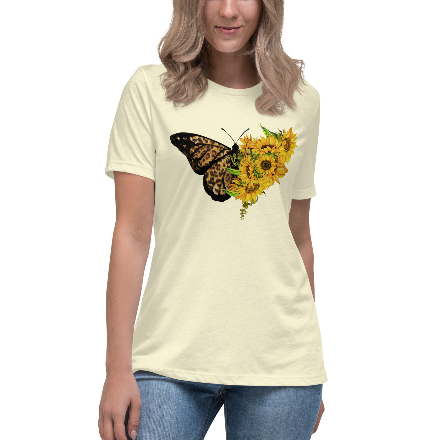 Women's Relaxed T-Shirt "Sunflower Leopard Butterfly"