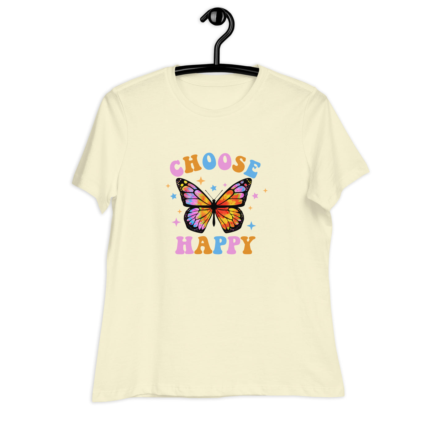 "Choose Happy" Tie Dye Butterfly Women's Relaxed T-Shirt