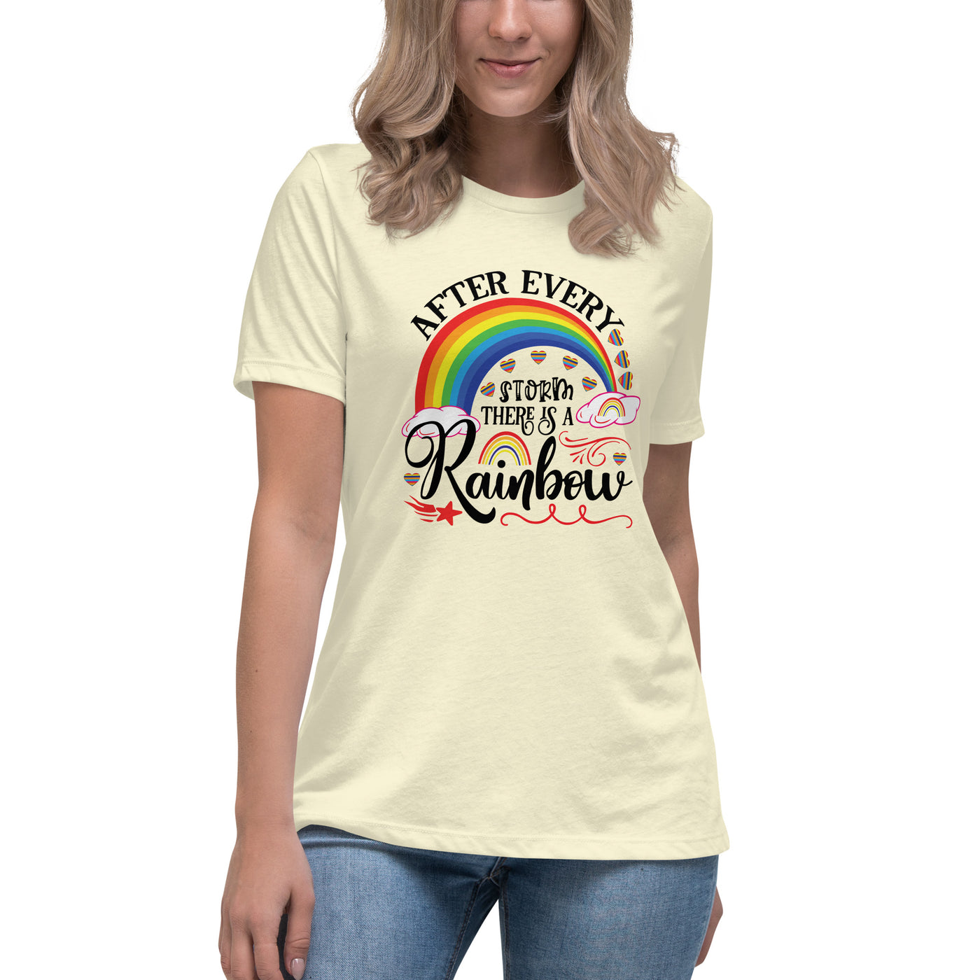 "Nach jedem Sturm ist ein Regenbogen" Frauen-T-Shirt mit V-Ausschnitt