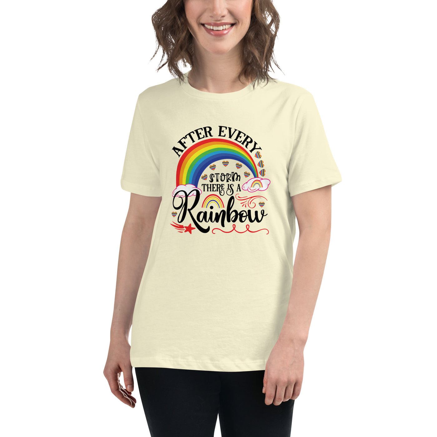 "Nach jedem Sturm ist ein Regenbogen" Frauen-T-Shirt mit V-Ausschnitt