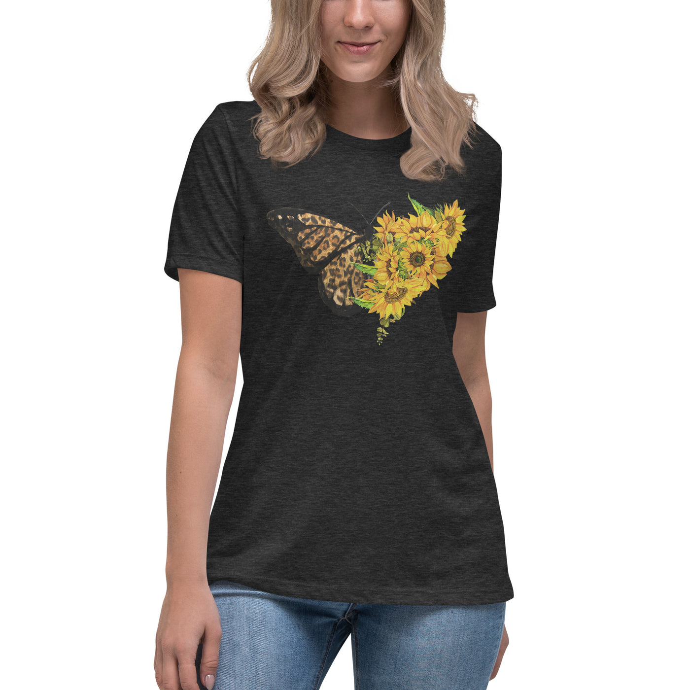 Women's Relaxed T-Shirt "Sunflower Leopard Butterfly"