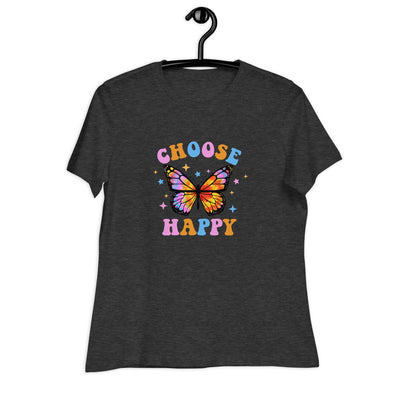 "Choose Happy" Tie Dye Butterfly Women's Relaxed T-Shirt