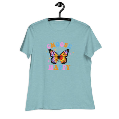 "Choose Happy" Tie Dye Butterfly Women's Relaxed T-Shirt