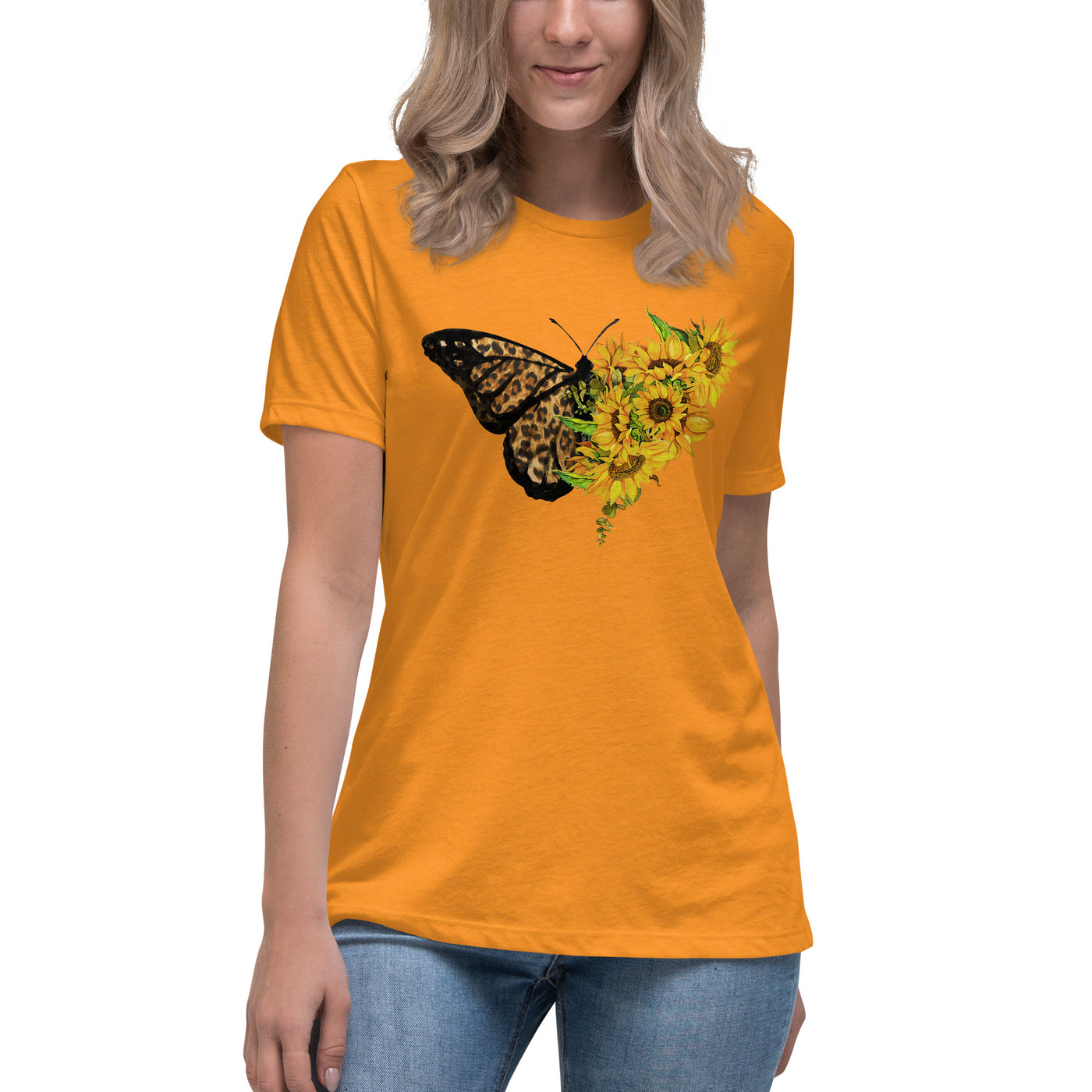 Women's Relaxed T-Shirt "Sunflower Leopard Butterfly"