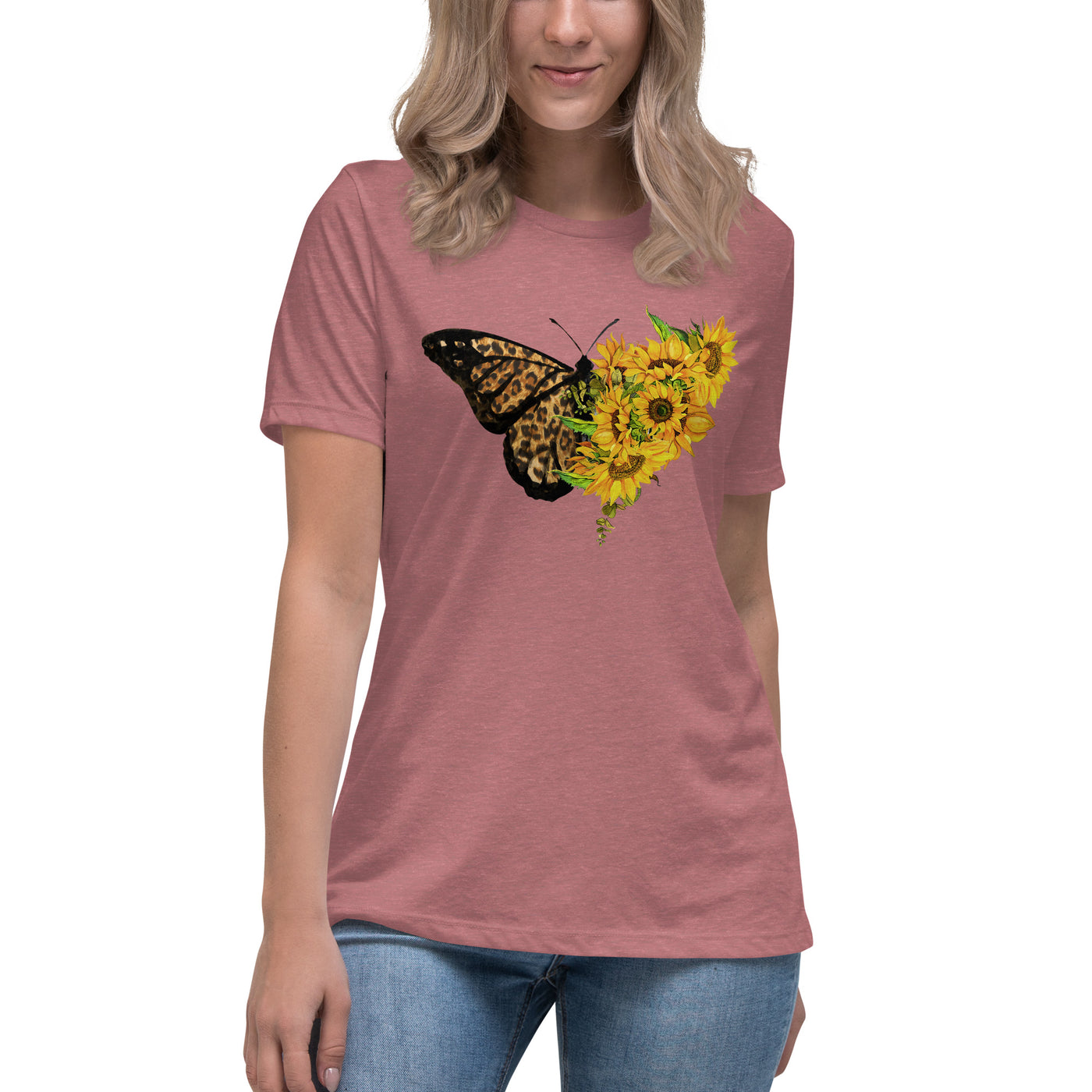 Women's Relaxed T-Shirt "Sunflower Leopard Butterfly"