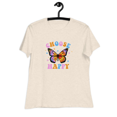 "Choose Happy" Tie Dye Butterfly Women's Relaxed T-Shirt