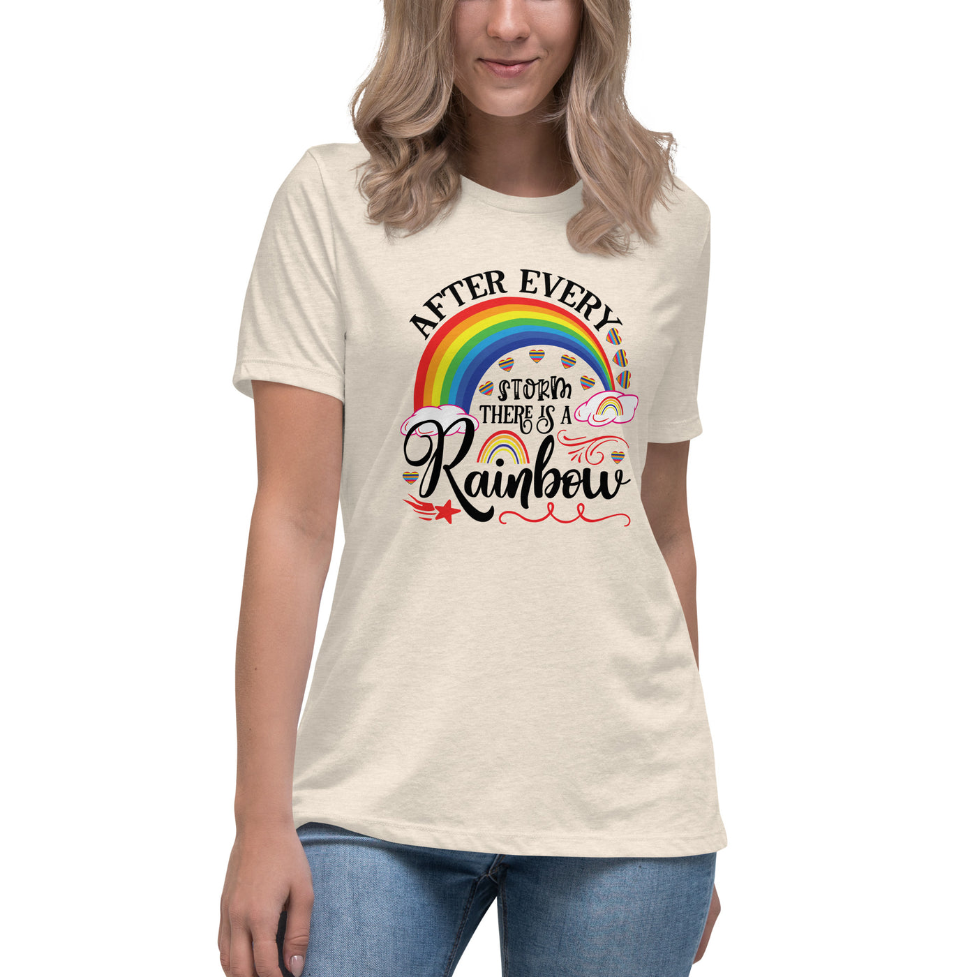 "Nach jedem Sturm ist ein Regenbogen" Frauen-T-Shirt mit V-Ausschnitt