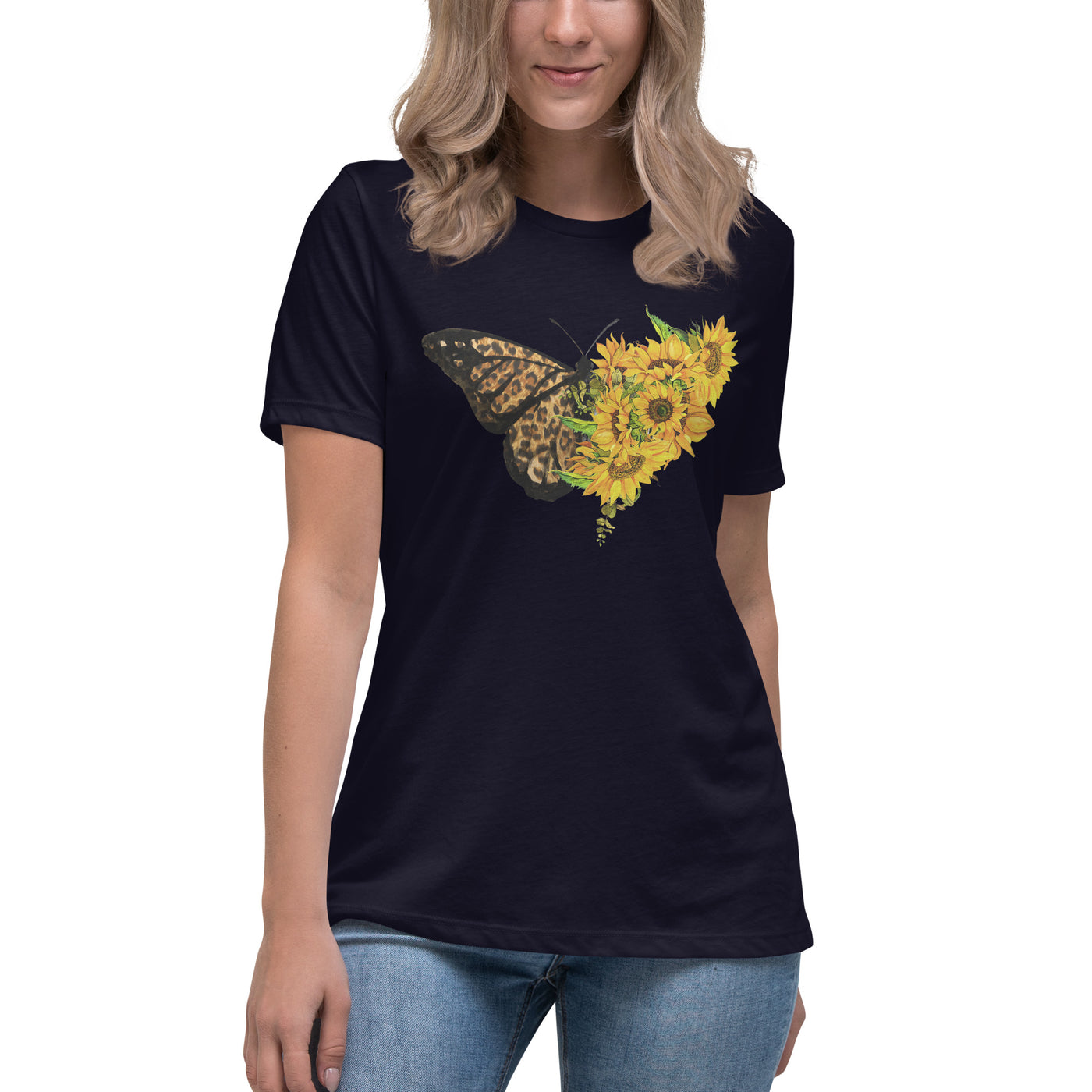 Women's Relaxed T-Shirt "Sunflower Leopard Butterfly"