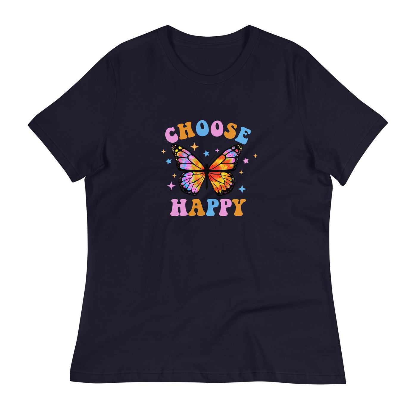 "Choose Happy" Tie Dye Butterfly Women's Relaxed T-Shirt