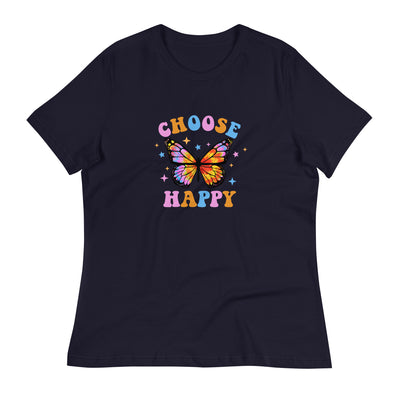 "Choose Happy" Tie Dye Butterfly Women's Relaxed T-Shirt