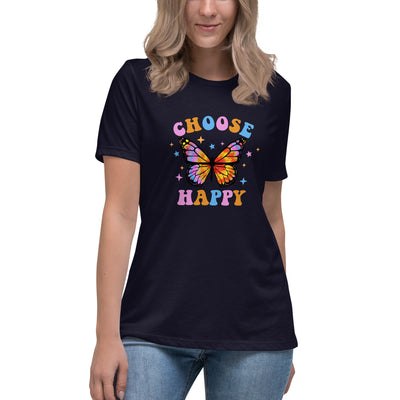 "Choose Happy" Tie Dye Butterfly Women's Relaxed T-Shirt