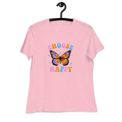 "Choose Happy" Tie Dye Butterfly Women's Relaxed T-Shirt