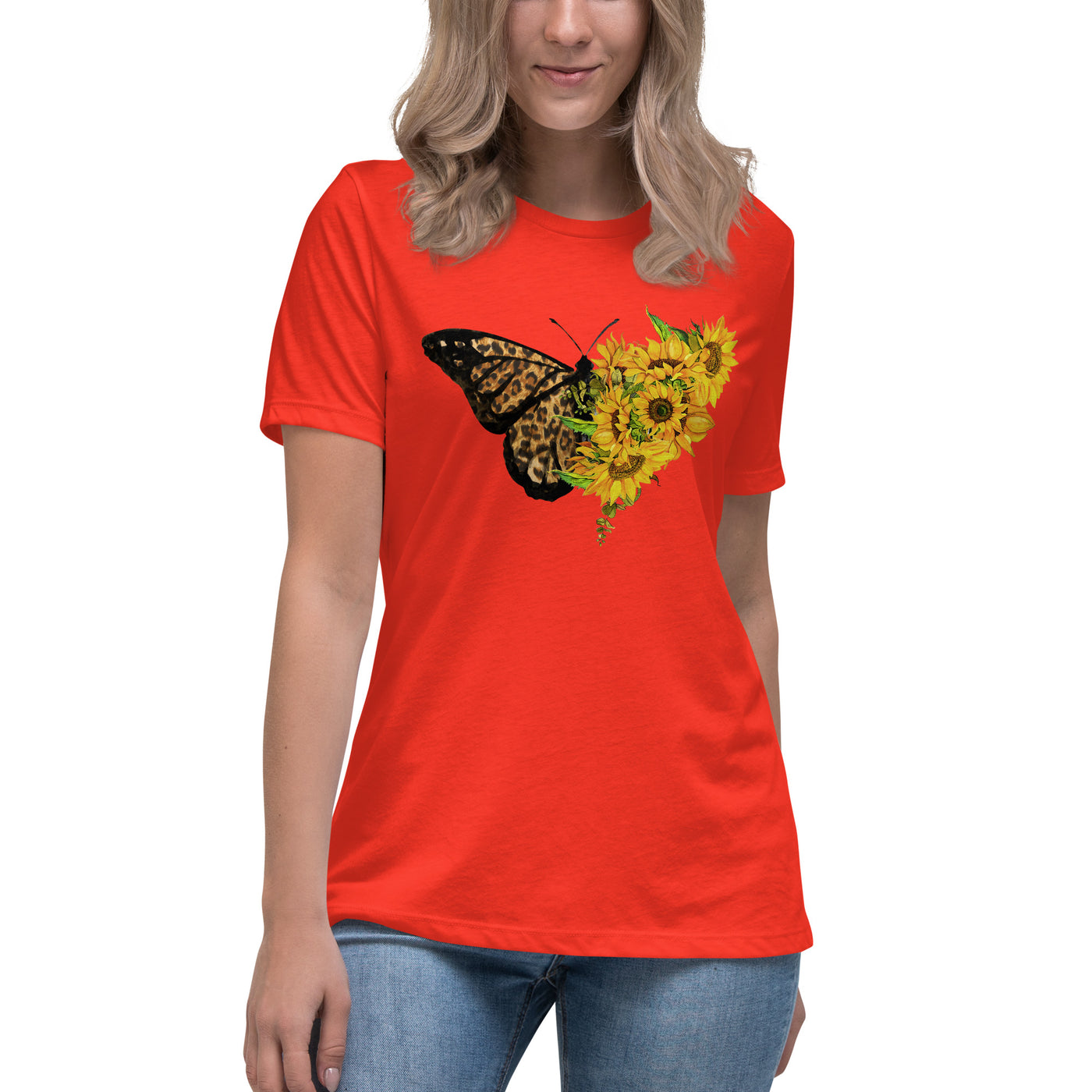 Damen Relaxed T-Shirt "Sunflower Leopard Butterfly"