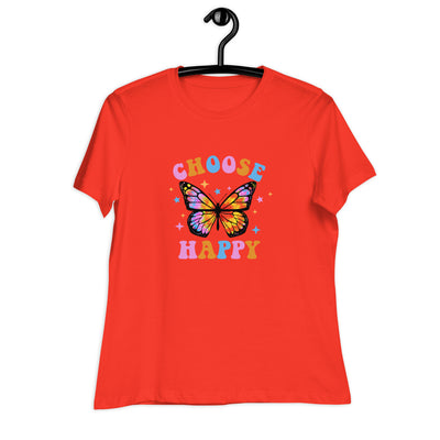 "Choose Happy" Tie Dye Butterfly Women's Relaxed T-Shirt