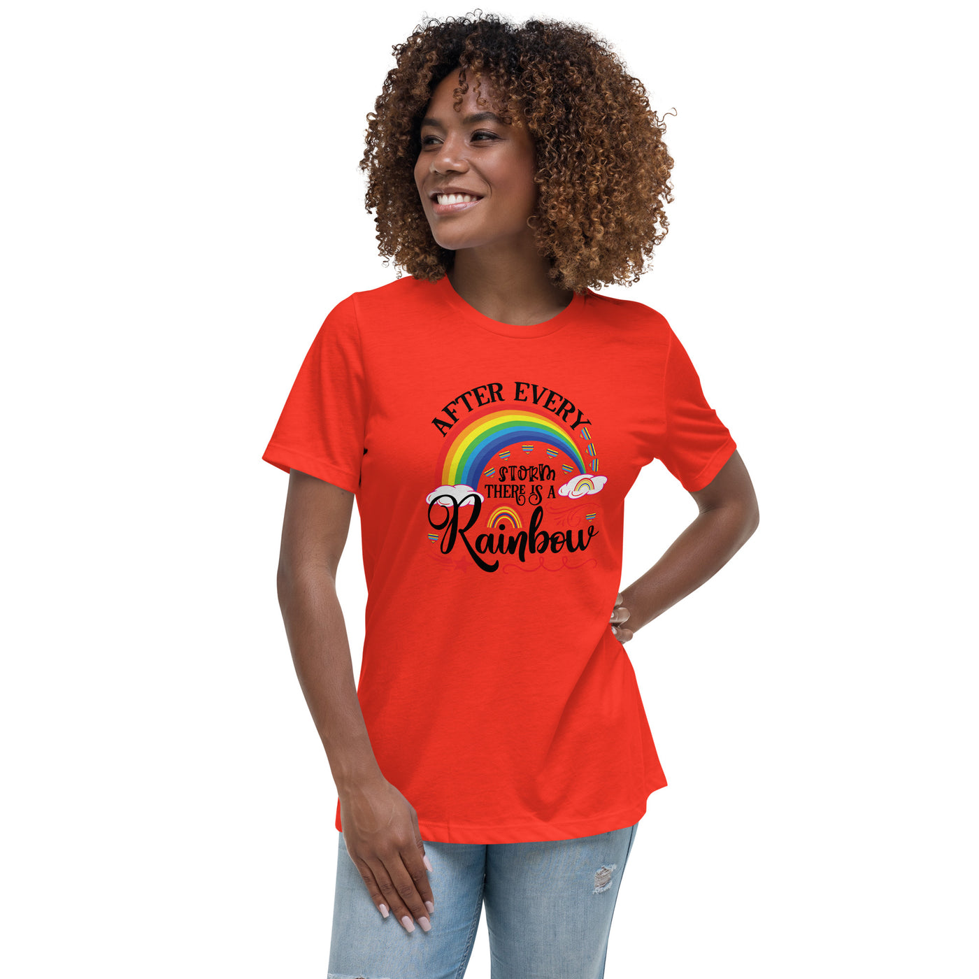 "Nach jedem Sturm ist ein Regenbogen" Frauen-T-Shirt mit V-Ausschnitt