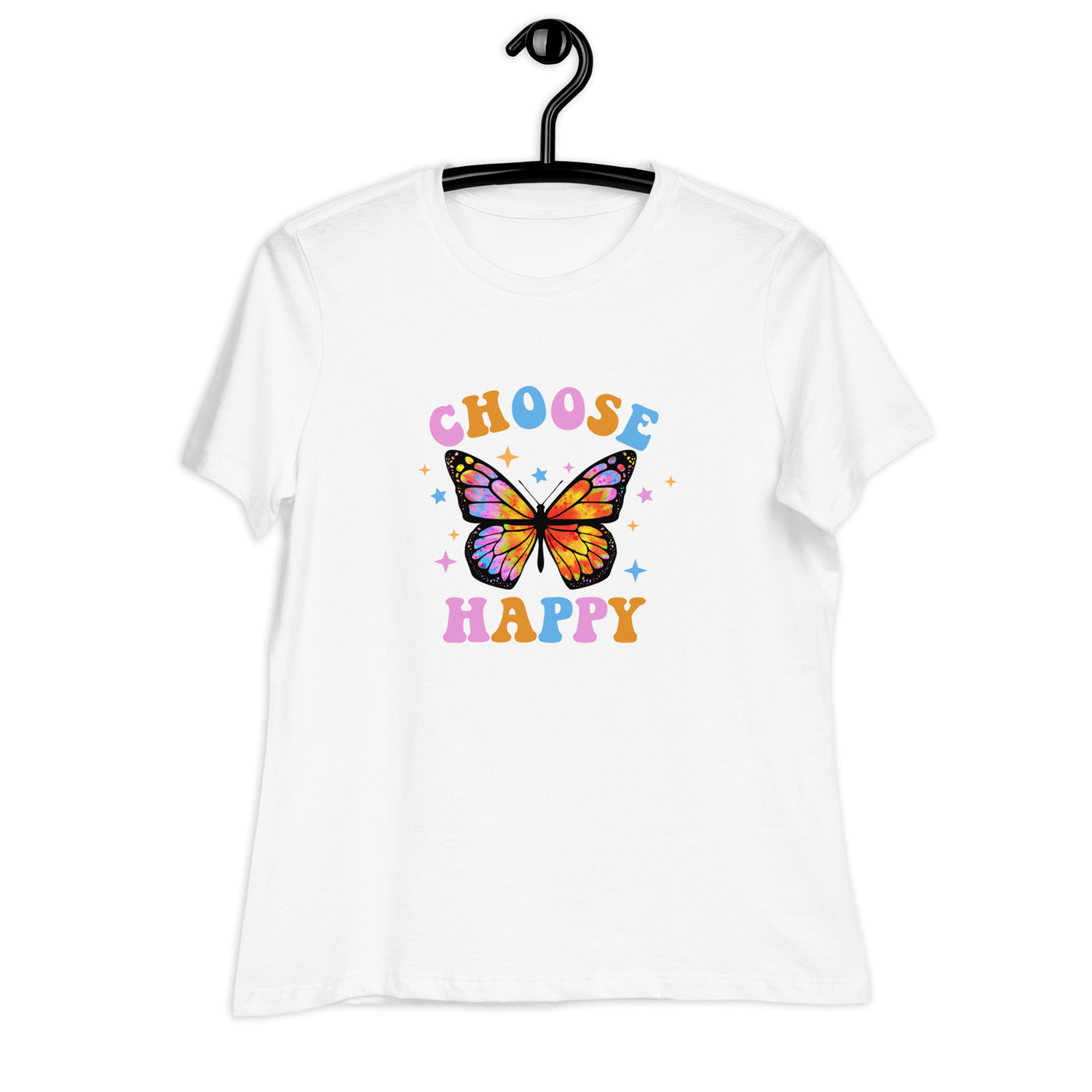 "Choose Happy" Tie Dye Butterfly Women's Relaxed T-Shirt